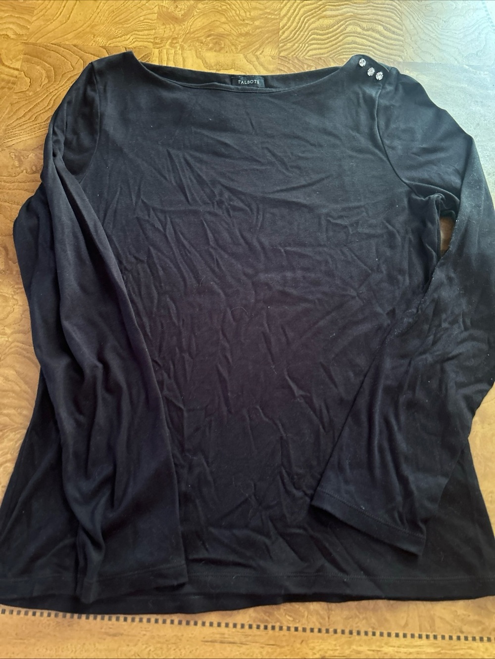 Talbots Black Boatneck Long Sleeve Top with Shoulder Buttons